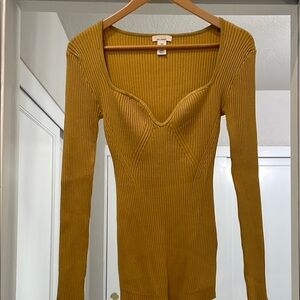 Mustard Ribbed Long Sleeve Top